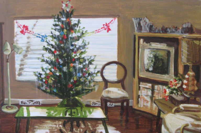 Living room with Tree, 3pm, 2010, acrylic on masonite, 16" x 24"