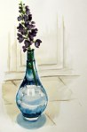 Delphiniums on kitchen floor, July 19, 2011, water colour on paper