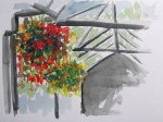 Downtown Calgary hanging planters, Jul. 29, 2011, watercolour on paper