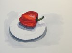 Red pepper on plate, Feb. 12, 2012 watercolour on paper