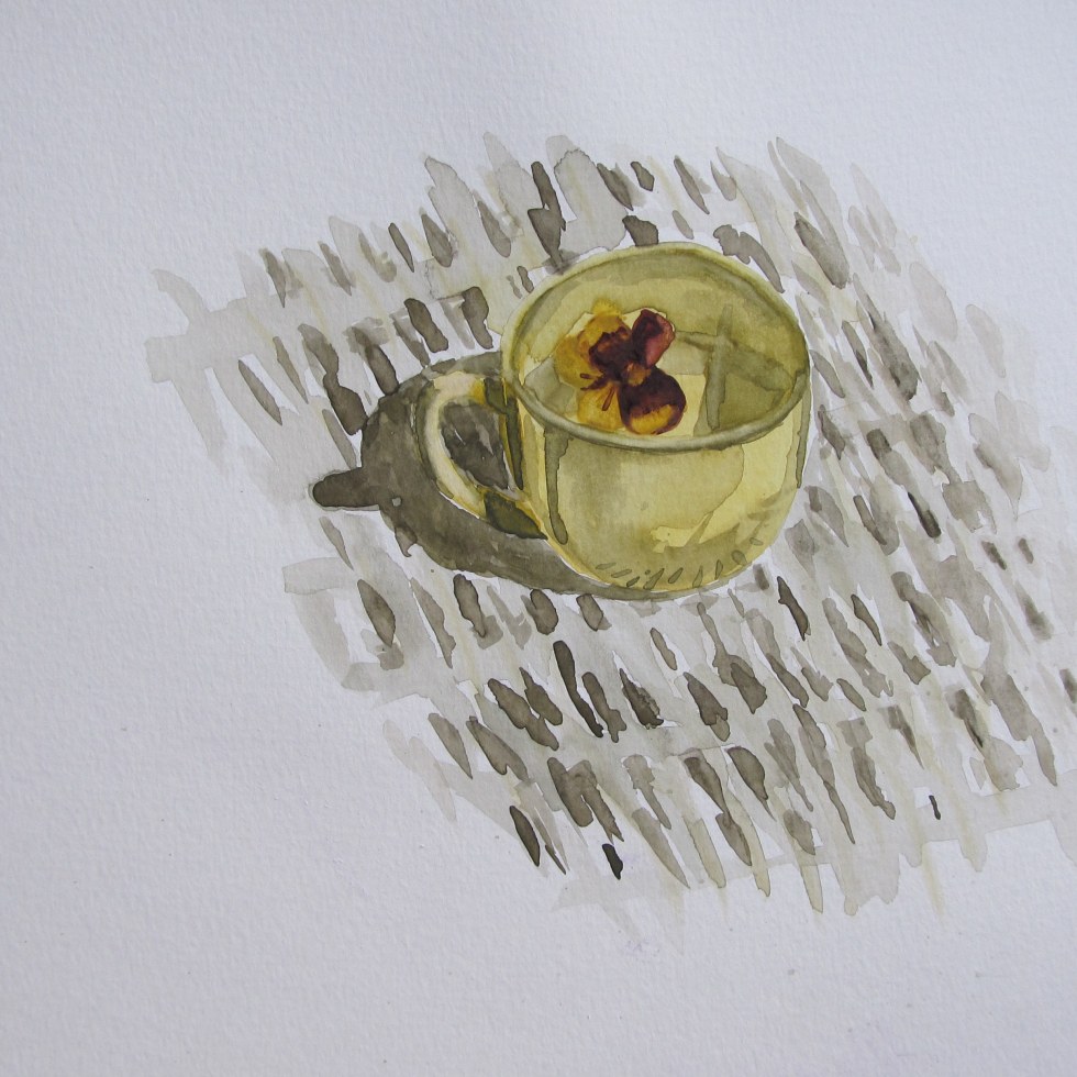 Toy cup and pansy, Jully 31, 2012 watercolour on paper 9 x 12
