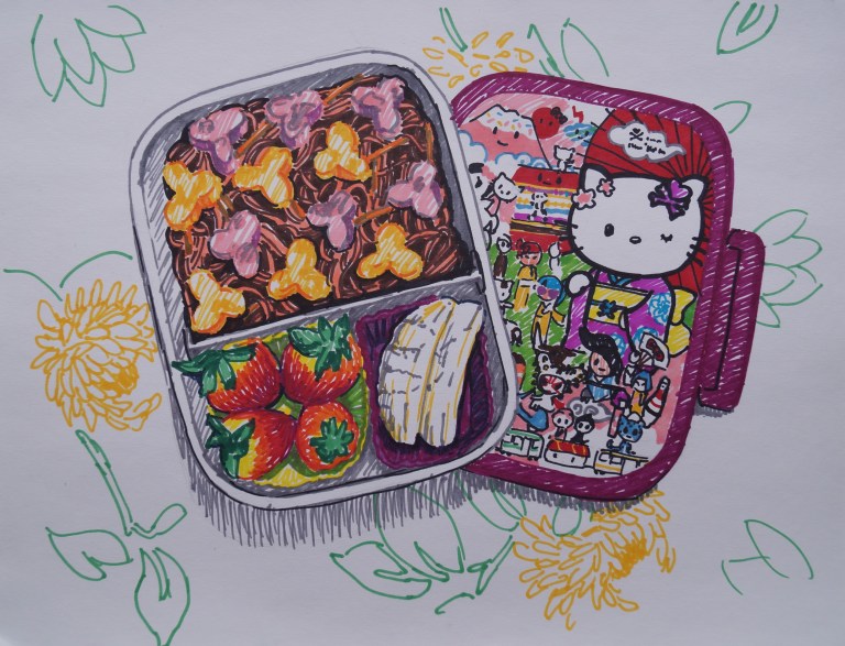 Flower Pattern Bento, Jan. 2015, coloured sharpie on paper