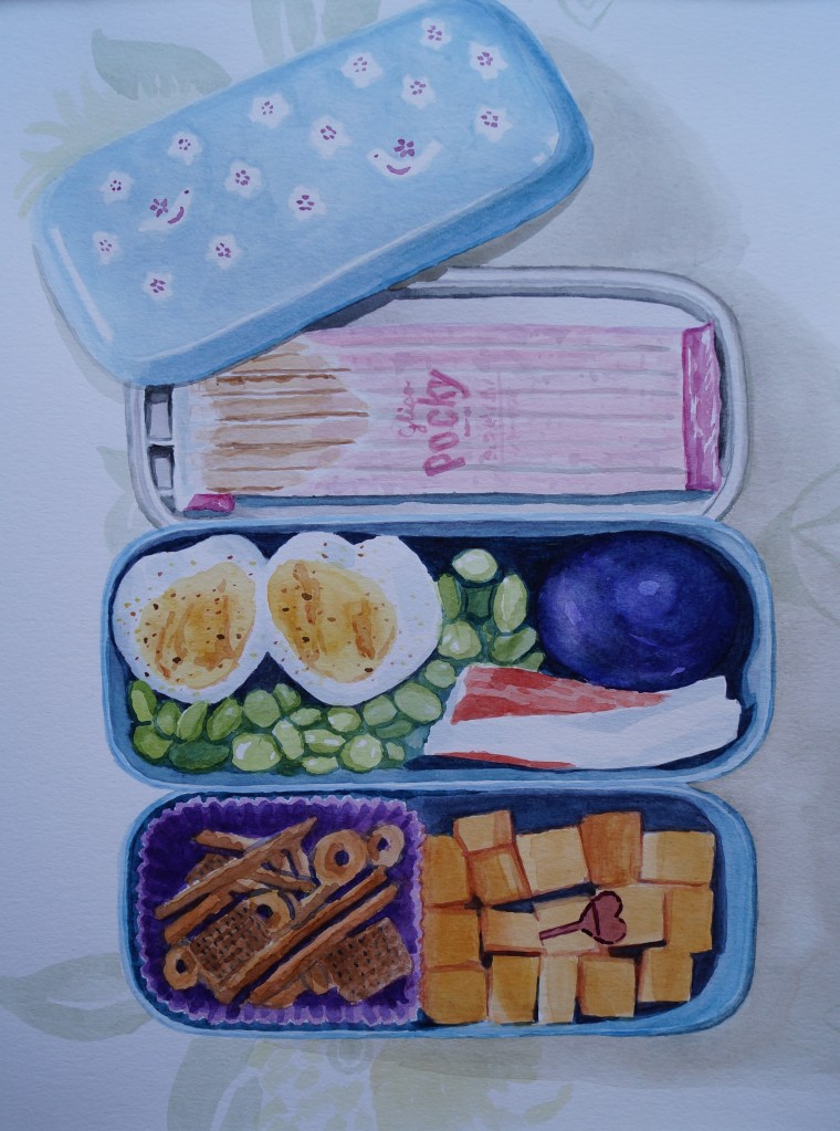 Heart Egg Bento, Feb. 2015, watercolour on paper 11in. x 13in.