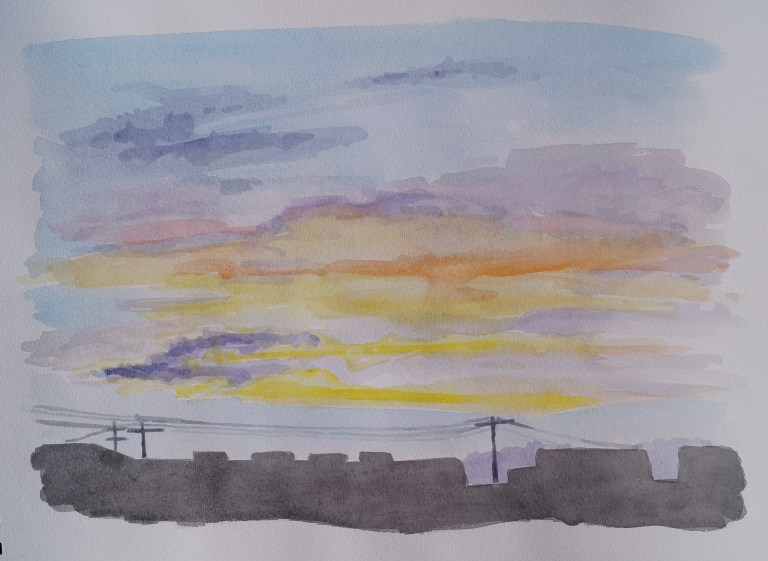 Sunset, Mar. 29, 2017, watercolour on paper, 11 x 14
